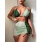 Three-piece Suit Padded Bandage Color-Block Halter-Neck Bikini Swimsuit