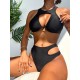 Padded Belly-Hollow Solid Color Round-Neck Bikini Swimsuit Padded Belly-Hollow Solid Color Round-Neck Bikini Swimsuit
