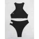 Padded Belly-Hollow Solid Color Round-Neck Bikini Swimsuit Padded Belly-Hollow Solid Color Round-Neck Bikini Swimsuit