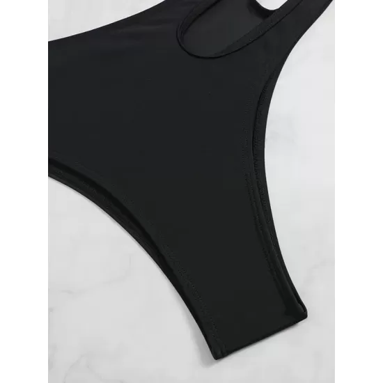 Padded Belly-Hollow Solid Color Round-Neck Bikini Swimsuit Padded Belly-Hollow Solid Color Round-Neck Bikini Swimsuit