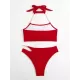 Bandage Belly-Hollow Solid Color Padded Halter-Neck Bikini Swimsuit Bandage Belly-Hollow Solid Color Padded Halter-Neck Bikini Swimsuit