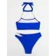 Bandage Belly-Hollow Solid Color Padded Halter-Neck Bikini Swimsuit Bandage Belly-Hollow Solid Color Padded Halter-Neck Bikini Swimsuit