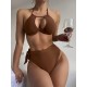 Backless Bandage Solid Color Padded Halter-Neck Bikini Swimsuit Backless Bandage Solid Color Padded Halter-Neck Bikini Swimsuit