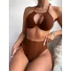 Backless Bandage Solid Color Padded Halter-Neck Bikini Swimsuit Backless Bandage Solid Color Padded Halter-Neck Bikini Swimsuit