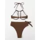 Backless Bandage Solid Color Padded Halter-Neck Bikini Swimsuit Backless Bandage Solid Color Padded Halter-Neck Bikini Swimsuit