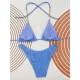 Bandage Belly-Hollow Jacquard Solid Color Padded Halter-Neck Bikini Swimsuit Bandage Belly-Hollow Jacquard Solid Color Padded Halter-Neck Bikini Swimsuit