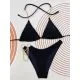 Bandage Belly-Hollow Jacquard Solid Color Padded Halter-Neck Bikini Swimsuit Bandage Belly-Hollow Jacquard Solid Color Padded Halter-Neck Bikini Swimsuit