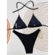 Bandage Belly-Hollow Jacquard Solid Color Padded Halter-Neck Bikini Swimsuit Bandage Belly-Hollow Jacquard Solid Color Padded Halter-Neck Bikini Swimsuit