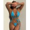 Backless Bandage Hollow Sequined Solid Color Padded Halter-Neck Bikini Swimsuit
