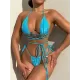 Backless Bandage Hollow Sequined Solid Color Padded Halter-Neck Bikini Swimsuit Backless Bandage Hollow Sequined Solid Color Padded Halter-Neck Bikini Swimsuit