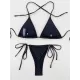 Backless Bandage Hollow Sequined Solid Color Padded Halter-Neck Bikini Swimsuit Backless Bandage Hollow Sequined Solid Color Padded Halter-Neck Bikini Swimsuit