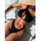 Backless Bandage Solid Color Woven Padded One-Shoulder Bikini Swimsuit