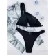 Backless Bandage Solid Color Woven Padded One-Shoulder Bikini Swimsuit Backless Bandage Solid Color Woven Padded One-Shoulder Bikini Swimsuit