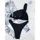 Backless Bandage Solid Color Woven Padded One-Shoulder Bikini Swimsuit Backless Bandage Solid Color Woven Padded One-Shoulder Bikini Swimsuit