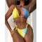 Bandage Buckle Hollow Multi-Colored Padded One-Shoulder Bikini Swimsuit