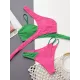 Bandage Belly-Hollow Color-Block Padded One-Shoulder Bikini Swimsuit Bandage Belly-Hollow Color-Block Padded One-Shoulder Bikini Swimsuit