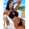 Bandage Belly-Hollow Buckle Solid Color Padded Halter-Neck Bikini Swimsuit