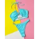 Bandage Hollow Solid Color Padded Halter-Neck Bikini Swimsuit Bandage Hollow Solid Color Padded Halter-Neck Bikini Swimsuit