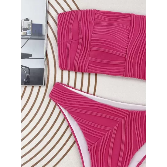 Bandage Solid Color Striped Padded Tube Bikini Swimsuit Bandage Solid Color Striped Padded Tube Bikini Swimsuit