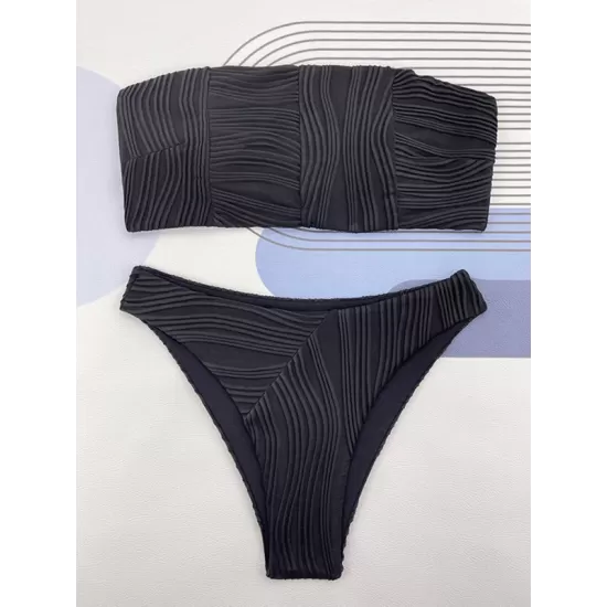 Bandage Solid Color Striped Padded Tube Bikini Swimsuit Bandage Solid Color Striped Padded Tube Bikini Swimsuit