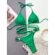Backless Bandage Belly-Hollow Solid Color Padded Halter-Neck Bikini Swimsuit