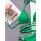 Backless Bandage Belly-Hollow Solid Color Padded Halter-Neck Bikini Swimsuit