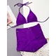 Belly-Hollow Solid Color Padded Halter-Neck Bikini Swimsuit Belly-Hollow Solid Color Padded Halter-Neck Bikini Swimsuit