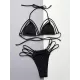 Bandage Belly-Hollow Solid Color Padded Halter-Neck Bikini Swimsuit Bandage Belly-Hollow Solid Color Padded Halter-Neck Bikini Swimsuit
