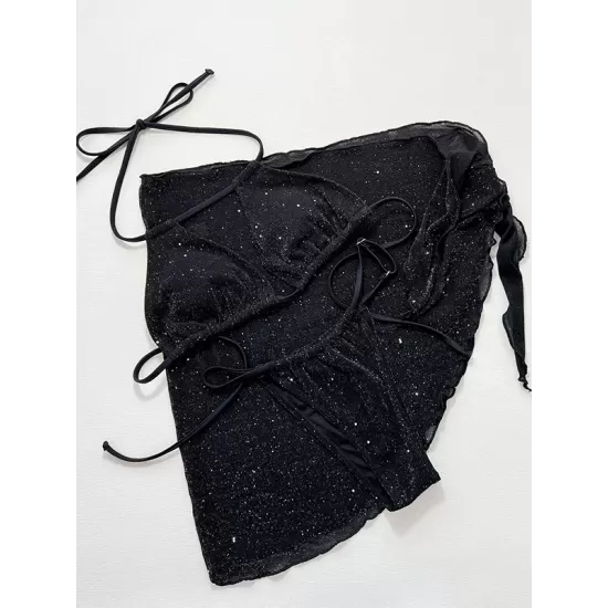 Three-piece Suit Bandage Sequined Halter-Neck Bikini Swimsuit Three-piece Suit Bandage Sequined Halter-Neck Bikini Swimsuit