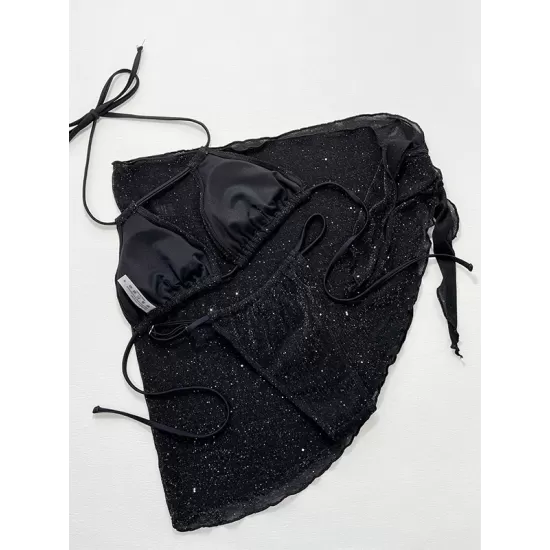 Three-piece Suit Bandage Sequined Halter-Neck Bikini Swimsuit Three-piece Suit Bandage Sequined Halter-Neck Bikini Swimsuit