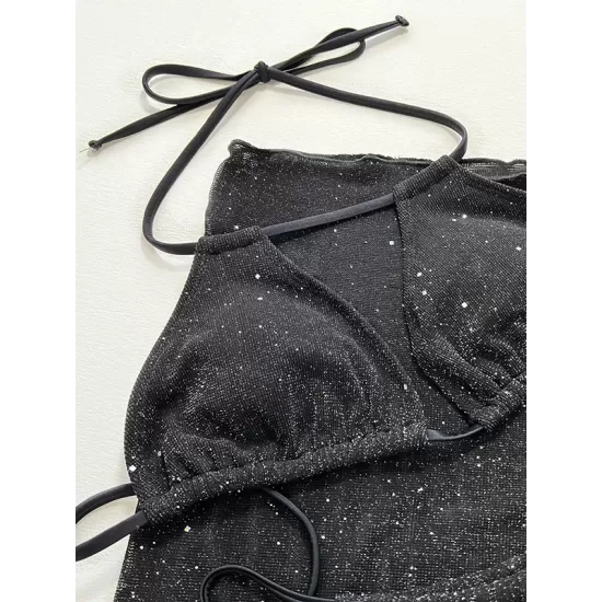 Three-piece Suit Bandage Sequined Halter-Neck Bikini Swimsuit Three-piece Suit Bandage Sequined Halter-Neck Bikini Swimsuit