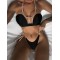 Bandage Color-Block Split-Joint Padded Halter-Neck Bikini Swimsuit