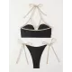 Bandage Color-Block Split-Joint Padded Halter-Neck Bikini Swimsuit Bandage Color-Block Split-Joint Padded Halter-Neck Bikini Swimsuit