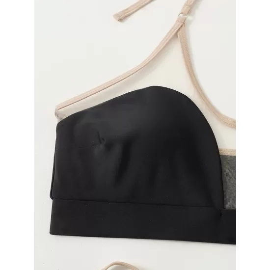 Bandage Color-Block Split-Joint Padded Halter-Neck Bikini Swimsuit Bandage Color-Block Split-Joint Padded Halter-Neck Bikini Swimsuit