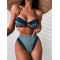 Bandage Color-Block Hollow Padded Halter-Neck Bikini Swimsuit