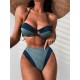 Bandage Color-Block Hollow Padded Halter-Neck Bikini Swimsuit Bandage Color-Block Hollow Padded Halter-Neck Bikini Swimsuit