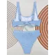 Bandage Hollow Solid Color Padded Square-Neck Bikini Swimsuit Bandage Hollow Solid Color Padded Square-Neck Bikini Swimsuit