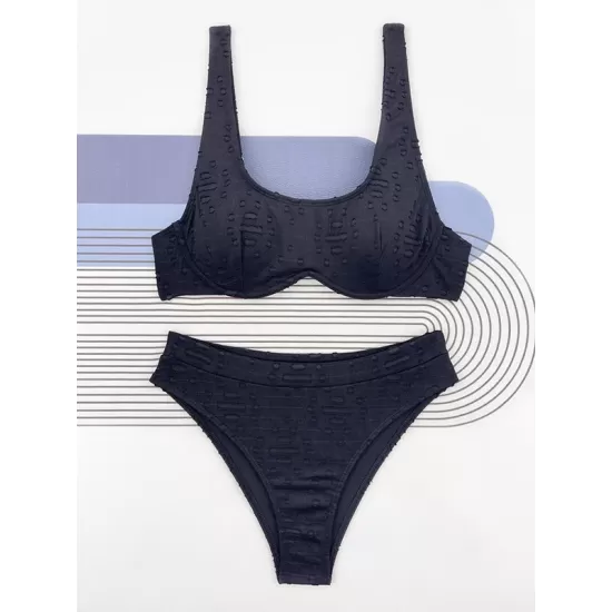 Bandage Hollow Solid Color Padded Square-Neck Bikini Swimsuit Bandage Hollow Solid Color Padded Square-Neck Bikini Swimsuit