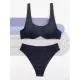 Bandage Hollow Solid Color Padded Square-Neck Bikini Swimsuit Bandage Hollow Solid Color Padded Square-Neck Bikini Swimsuit