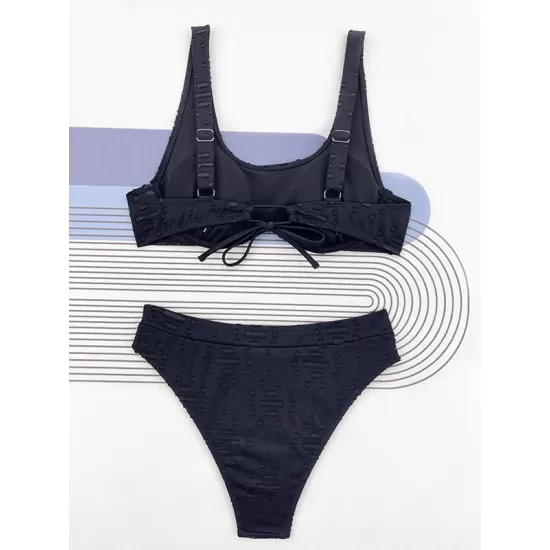 Bandage Hollow Solid Color Padded Square-Neck Bikini Swimsuit Bandage Hollow Solid Color Padded Square-Neck Bikini Swimsuit