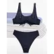 Bandage Hollow Solid Color Padded Square-Neck Bikini Swimsuit Bandage Hollow Solid Color Padded Square-Neck Bikini Swimsuit
