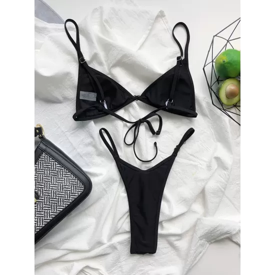 Bandage Heart Hollow Solid Color Spaghetti-Neck Bikini Swimsuit Bandage Heart Hollow Solid Color Spaghetti-Neck Bikini Swimsuit