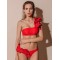 Falbala Solid Color Split-Joint Padded One-Shoulder Bikini Swimsuit