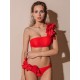 Falbala Solid Color Split-Joint Padded One-Shoulder Bikini Swimsuit Falbala Solid Color Split-Joint Padded One-Shoulder Bikini Swimsuit