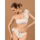 Falbala Solid Color Split-Joint Padded One-Shoulder Bikini Swimsuit Falbala Solid Color Split-Joint Padded One-Shoulder Bikini Swimsuit