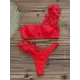 Falbala Solid Color Split-Joint Padded One-Shoulder Bikini Swimsuit Falbala Solid Color Split-Joint Padded One-Shoulder Bikini Swimsuit
