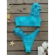 Falbala Solid Color Split-Joint Padded One-Shoulder Bikini Swimsuit Falbala Solid Color Split-Joint Padded One-Shoulder Bikini Swimsuit