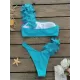 Falbala Solid Color Split-Joint Padded One-Shoulder Bikini Swimsuit Falbala Solid Color Split-Joint Padded One-Shoulder Bikini Swimsuit