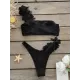 Falbala Solid Color Split-Joint Padded One-Shoulder Bikini Swimsuit Falbala Solid Color Split-Joint Padded One-Shoulder Bikini Swimsuit