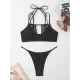 Split-Joint Belly-Hollow Bandage Padded Halter-Neck Bikini Swimsuit Split-Joint Belly-Hollow Bandage Padded Halter-Neck Bikini Swimsuit